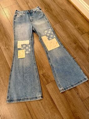 Billabong Women's X Wrangler High Rise Medium Wash Floral Patchwork